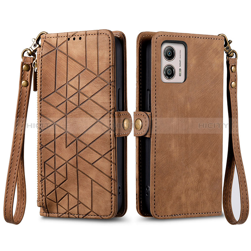 Custodia Portafoglio In Pelle Cover con Supporto S17D per Motorola Moto G53j 5G Marrone