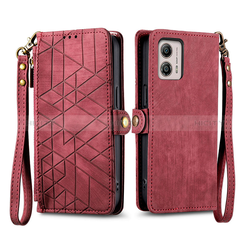 Custodia Portafoglio In Pelle Cover con Supporto S17D per Motorola Moto G53y 5G Rosso