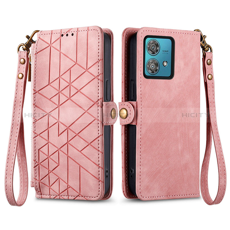 Custodia Portafoglio In Pelle Cover con Supporto S17D per Motorola Moto G84 5G Rosa