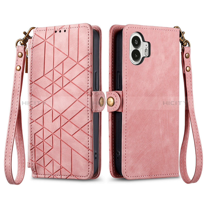 Custodia Portafoglio In Pelle Cover con Supporto S17D per Nothing Phone 2 Rosa