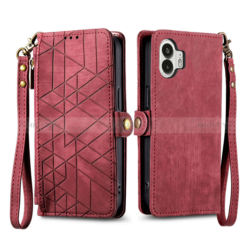 Custodia Portafoglio In Pelle Cover con Supporto S17D per Nothing Phone 2 Rosso