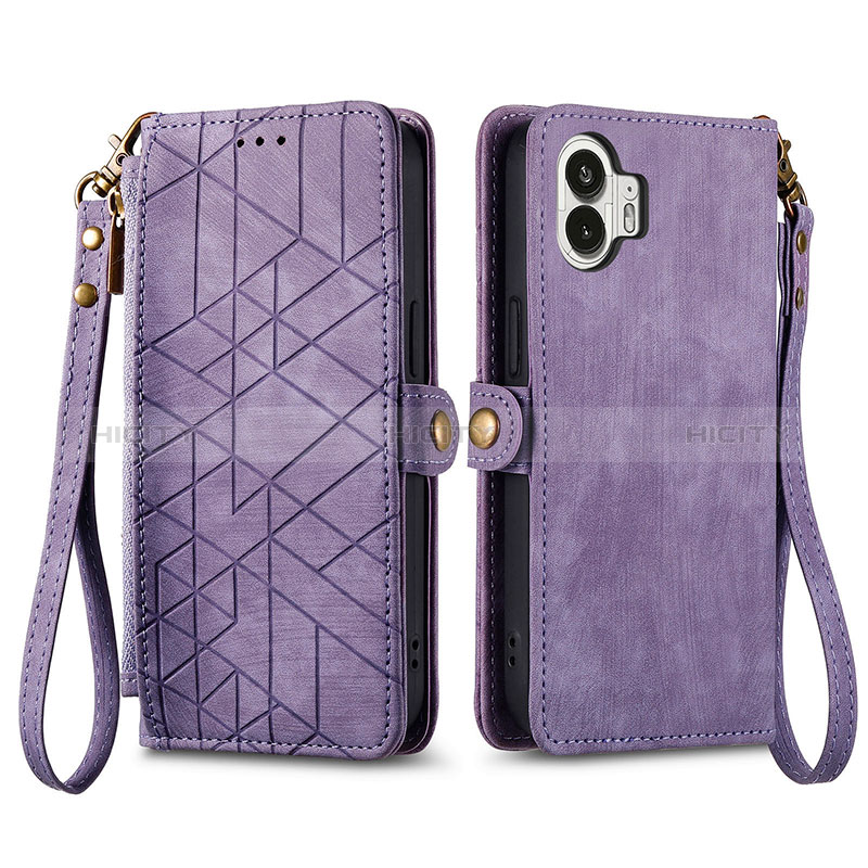 Custodia Portafoglio In Pelle Cover con Supporto S17D per Nothing Phone 2 Viola