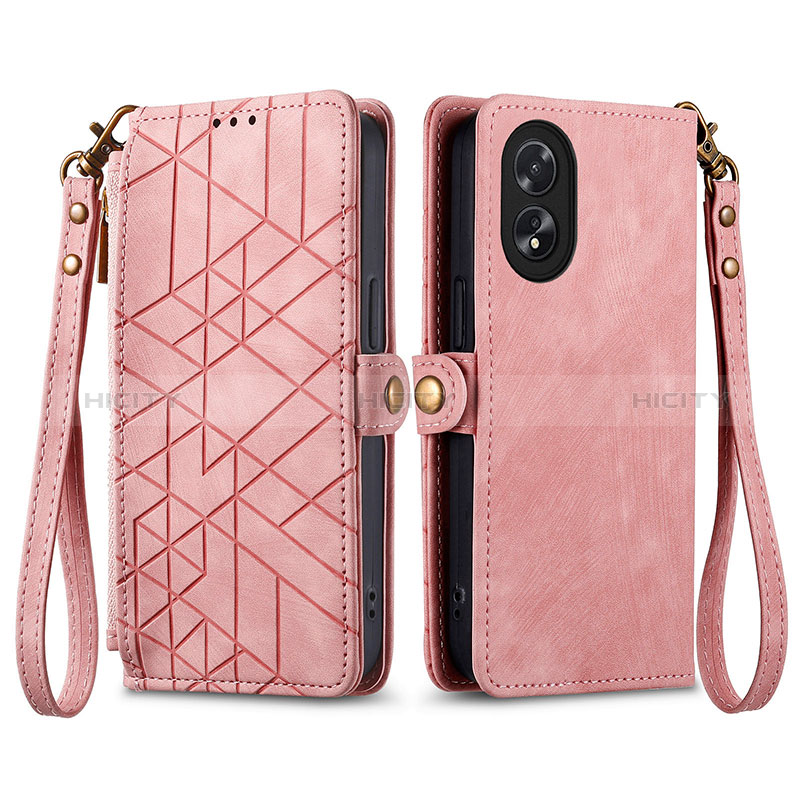 Custodia Portafoglio In Pelle Cover con Supporto S17D per Oppo A38 Rosa