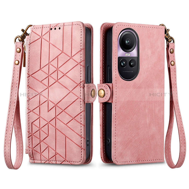 Custodia Portafoglio In Pelle Cover con Supporto S17D per Oppo Reno10 Pro 5G Rosa