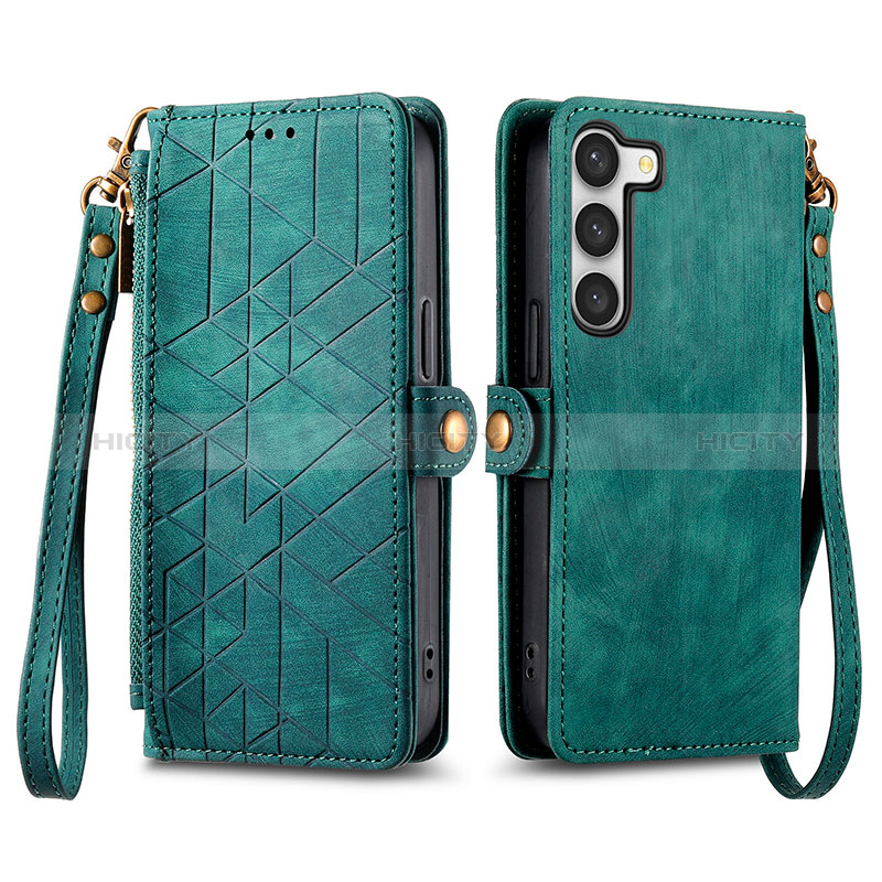 Custodia Portafoglio In Pelle Cover con Supporto S17D per Samsung Galaxy S22 5G Verde