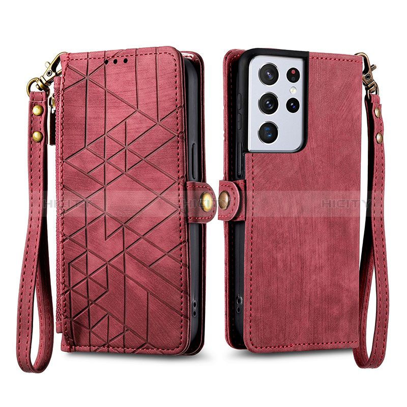 Custodia Portafoglio In Pelle Cover con Supporto S17D per Samsung Galaxy S25 Ultra 5G Rosso