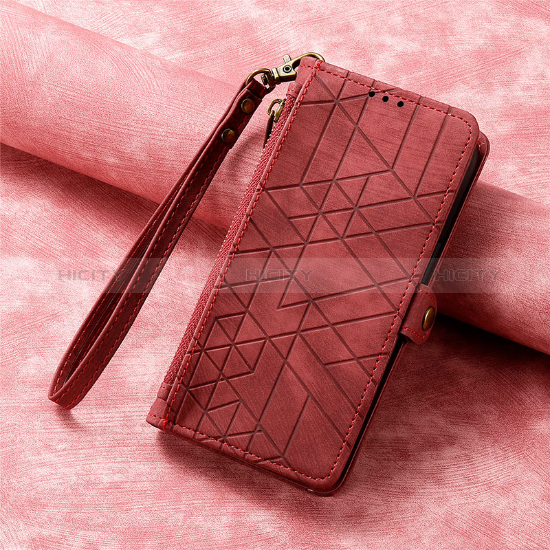 Custodia Portafoglio In Pelle Cover con Supporto S18D per Samsung Galaxy S22 Ultra 5G Rosso