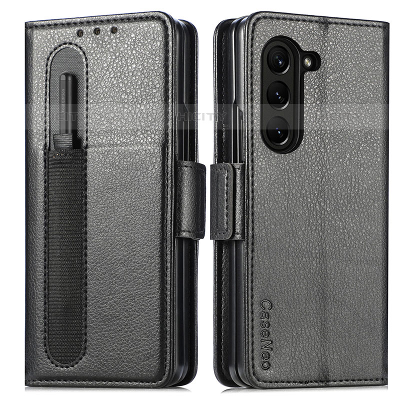 Custodia Portafoglio In Pelle Cover con Supporto SD1 per Samsung Galaxy Z Fold5 5G Nero