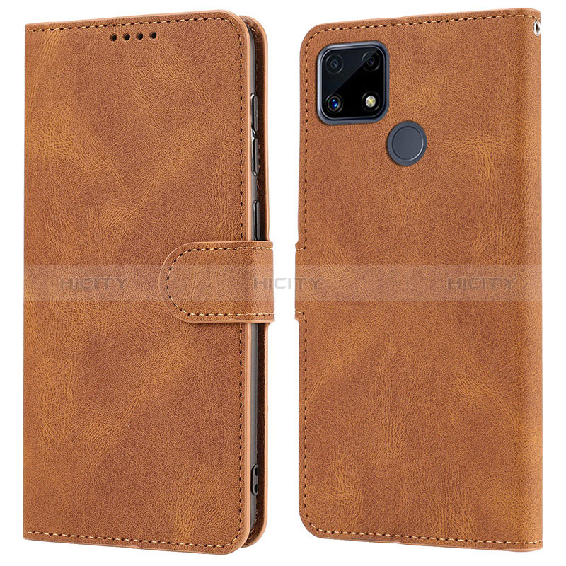 Custodia Portafoglio In Pelle Cover con Supporto SY1 per Realme C25S Marrone