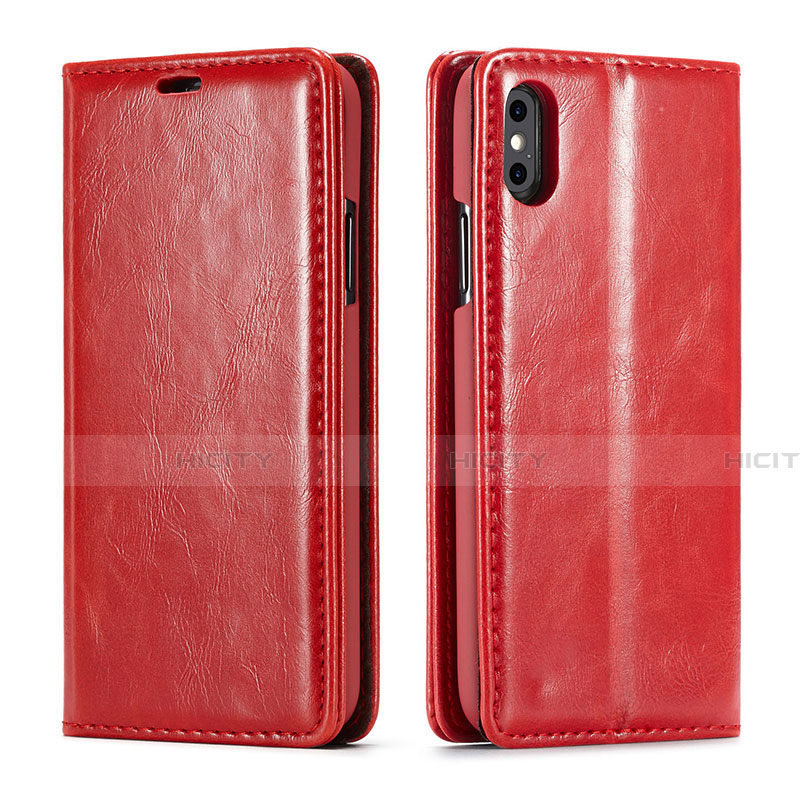 Custodia Portafoglio In Pelle Cover con Supporto T01 per Apple iPhone X Rosso