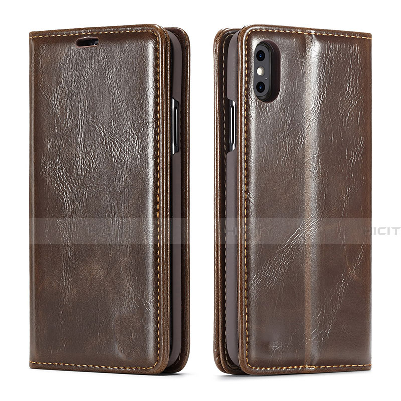 Custodia Portafoglio In Pelle Cover con Supporto T01 per Apple iPhone Xs Max Marrone