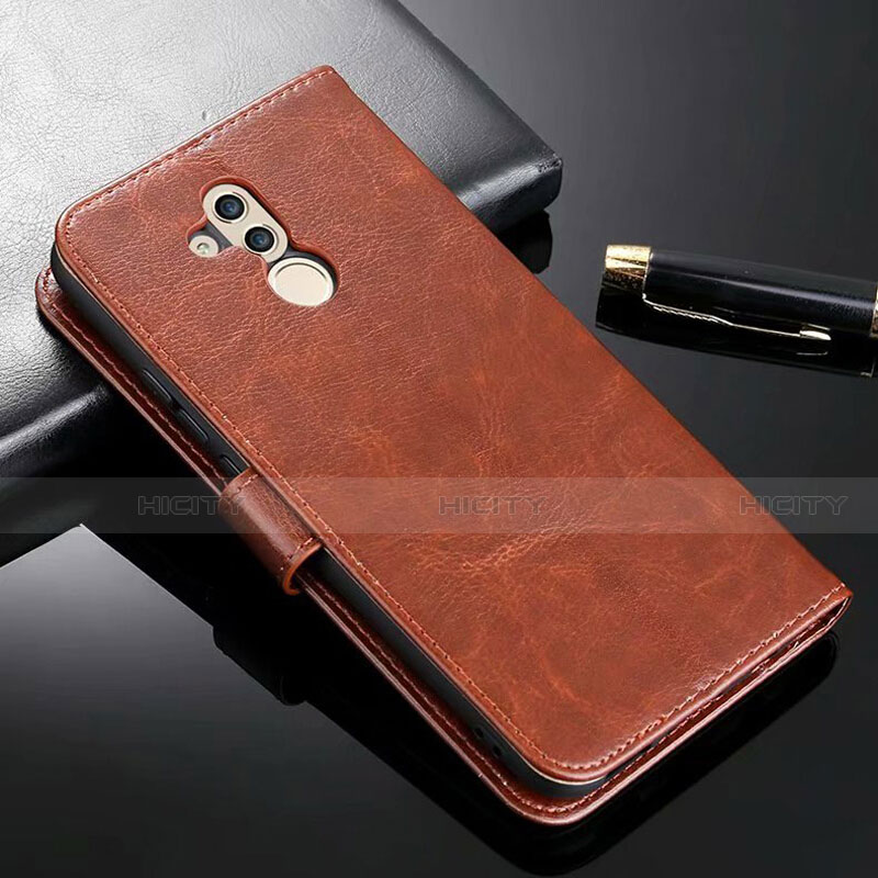 Custodia Portafoglio In Pelle Cover con Supporto T01 per Huawei Mate 20 Lite Marrone