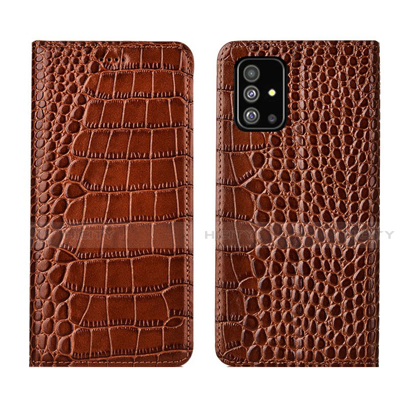 Custodia Portafoglio In Pelle Cover con Supporto T01 per Samsung Galaxy A51 5G Marrone Chiaro