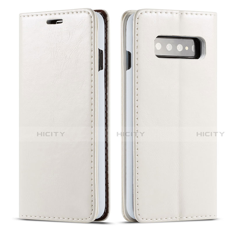 Custodia Portafoglio In Pelle Cover con Supporto T01 per Samsung Galaxy S10 Plus Bianco