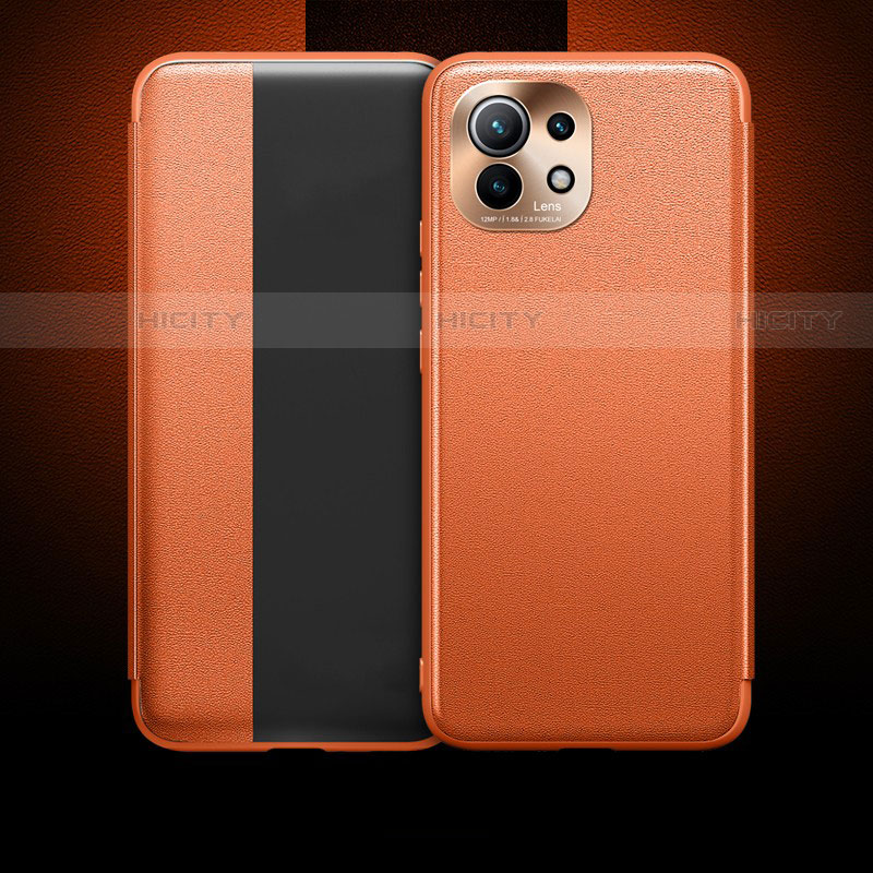 Custodia Portafoglio In Pelle Cover con Supporto T01 per Xiaomi Mi 11 Lite 5G Arancione