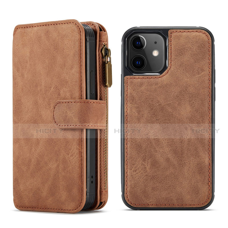 Custodia Portafoglio In Pelle Cover con Supporto T02 per Apple iPhone 12 Marrone