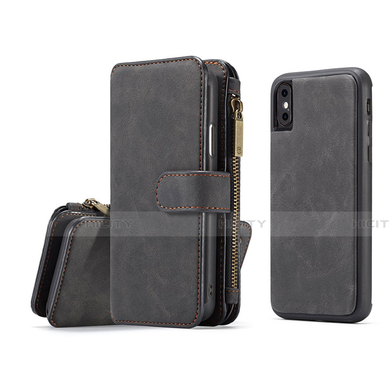 Custodia Portafoglio In Pelle Cover con Supporto T02 per Apple iPhone Xs Max Nero