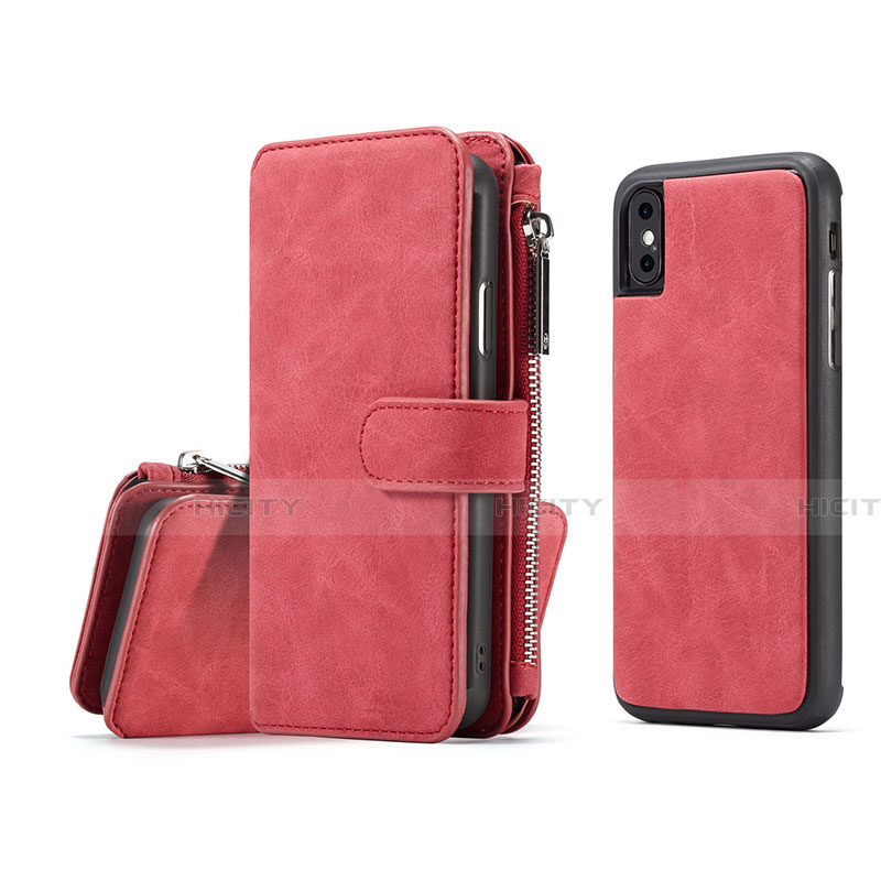 Custodia Portafoglio In Pelle Cover con Supporto T02 per Apple iPhone Xs Max Rosso