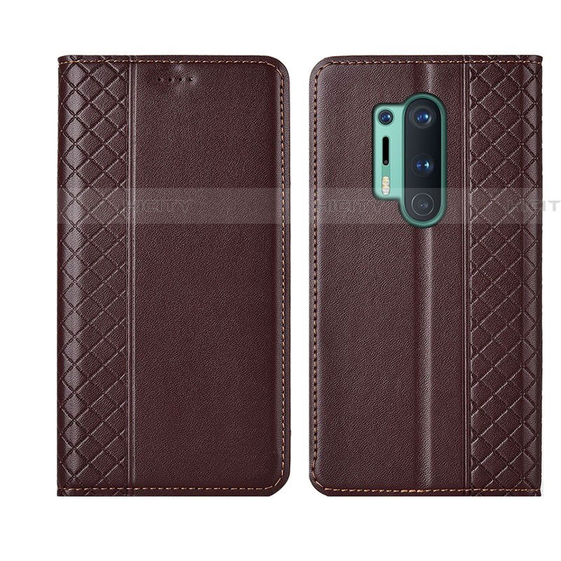 Custodia Portafoglio In Pelle Cover con Supporto T02 per OnePlus 8 Pro Marrone