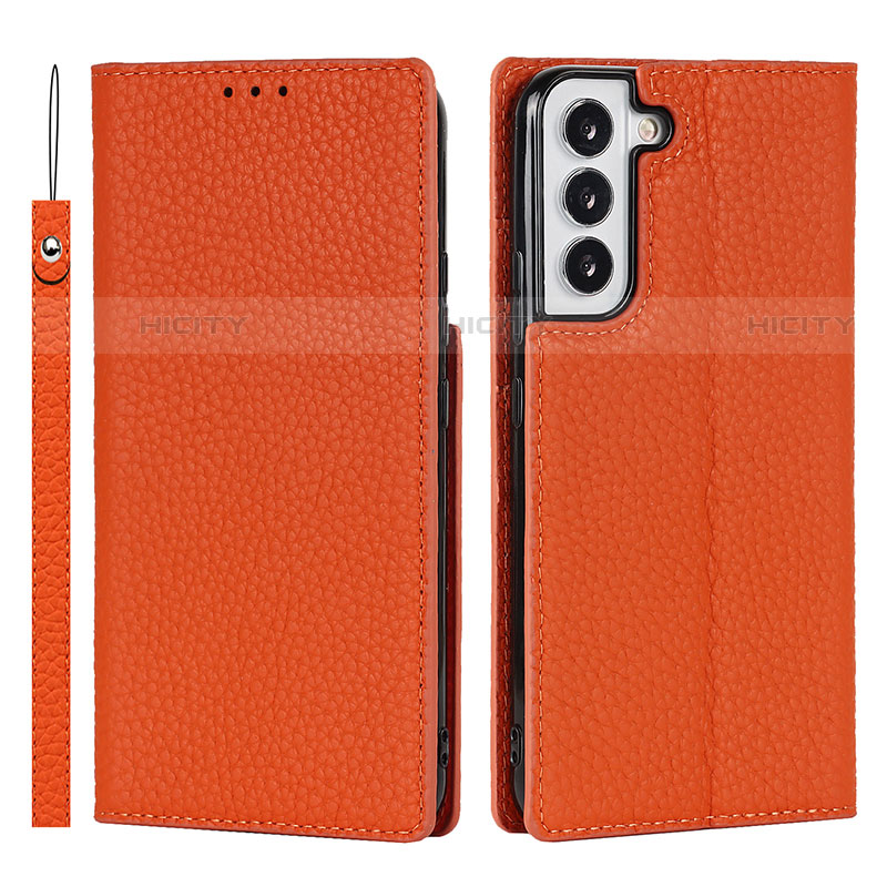 Custodia Portafoglio In Pelle Cover con Supporto T02D per Samsung Galaxy S22 5G Arancione