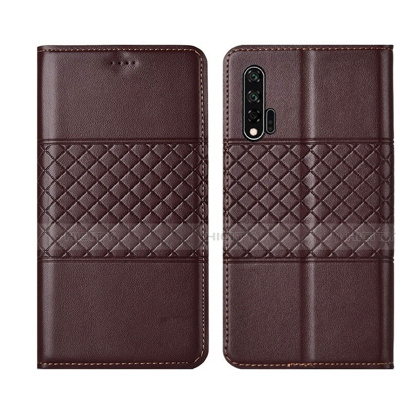 Custodia Portafoglio In Pelle Cover con Supporto T03 per Huawei Nova 6 Marrone