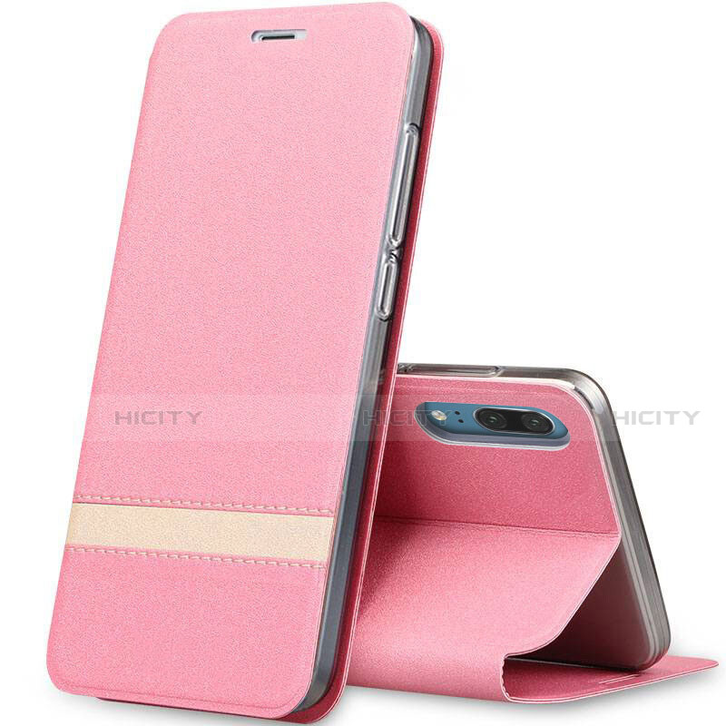 Custodia Portafoglio In Pelle Cover con Supporto T03 per Huawei P20 Oro Rosa