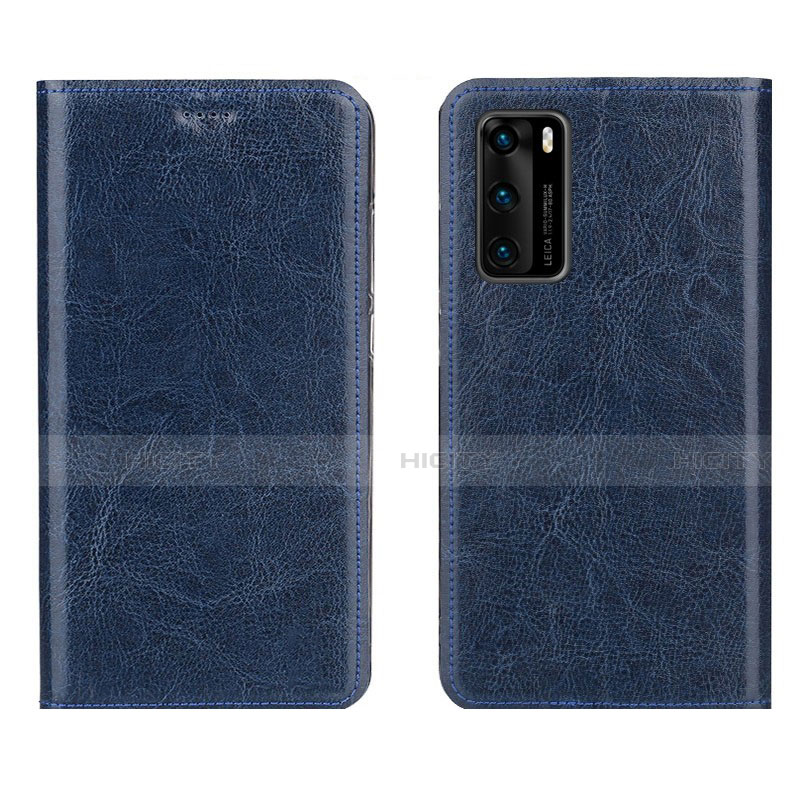 Custodia Portafoglio In Pelle Cover con Supporto T03 per Huawei P40 Blu