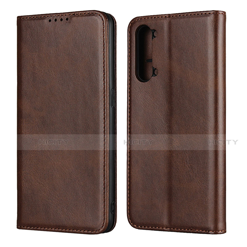 Custodia Portafoglio In Pelle Cover con Supporto T03 per Oppo A91 Marrone