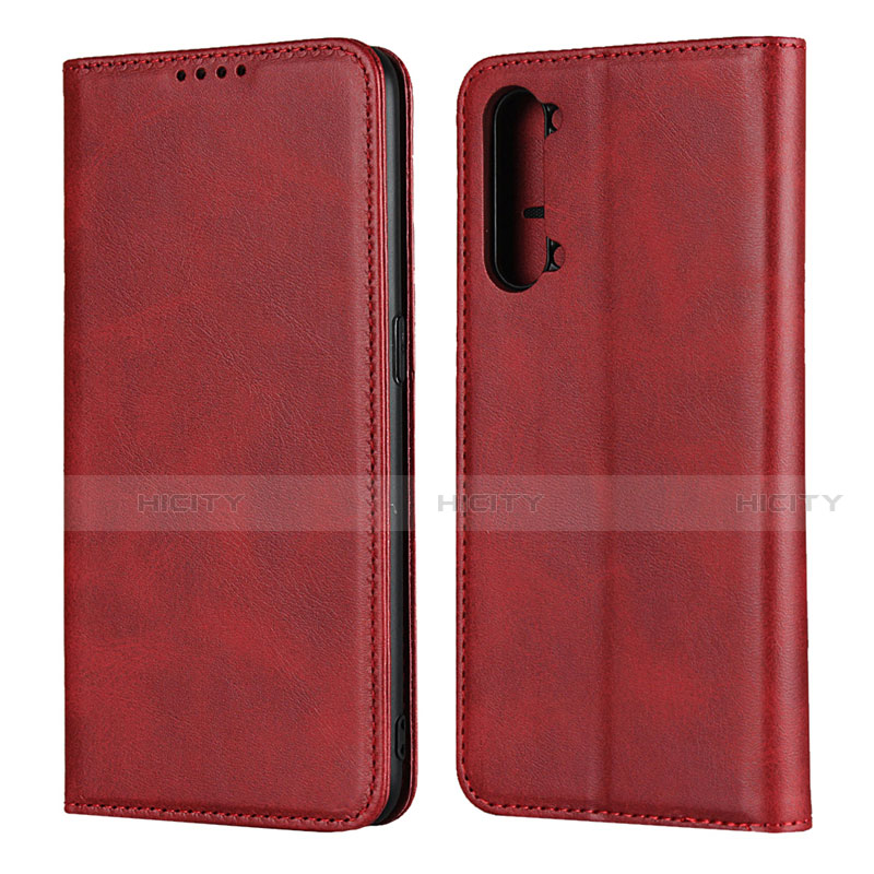 Custodia Portafoglio In Pelle Cover con Supporto T03 per Oppo A91 Rosso