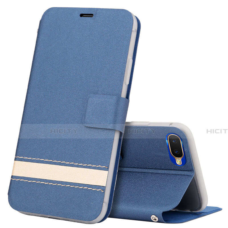 Custodia Portafoglio In Pelle Cover con Supporto T03 per Oppo R15X Blu