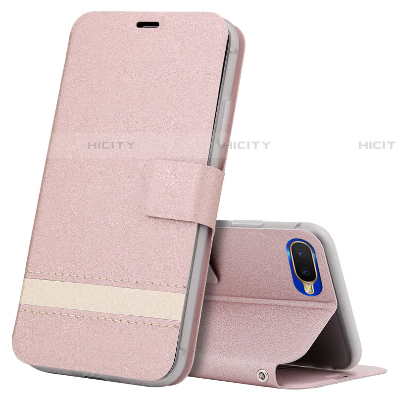 Custodia Portafoglio In Pelle Cover con Supporto T03 per Oppo R17 Neo Oro Rosa