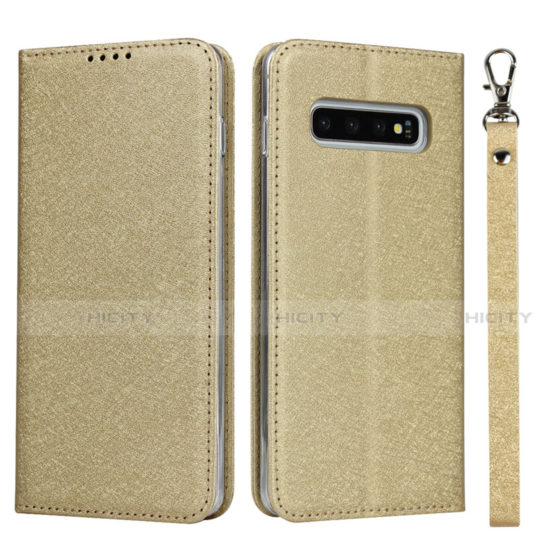 Custodia Portafoglio In Pelle Cover con Supporto T03 per Samsung Galaxy S10 Oro