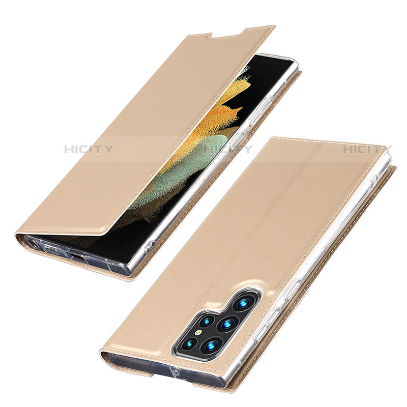 Custodia Portafoglio In Pelle Cover con Supporto T03D per Samsung Galaxy S22 Ultra 5G Oro