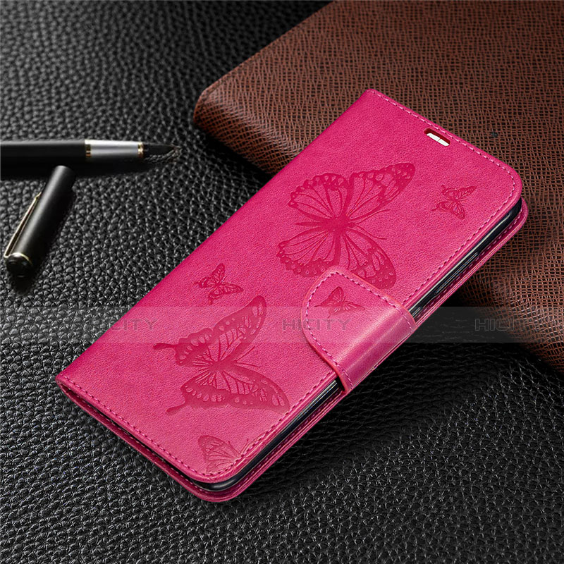 Custodia Portafoglio In Pelle Cover con Supporto T04 per Xiaomi Redmi Note 9 Rosa Caldo