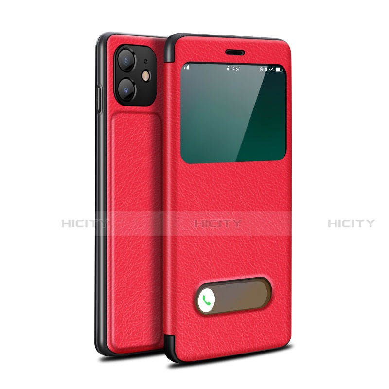 Custodia Portafoglio In Pelle Cover con Supporto T05 per Apple iPhone 12 Rosso