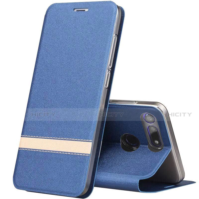 Custodia Portafoglio In Pelle Cover con Supporto T05 per Huawei Honor V20 Blu