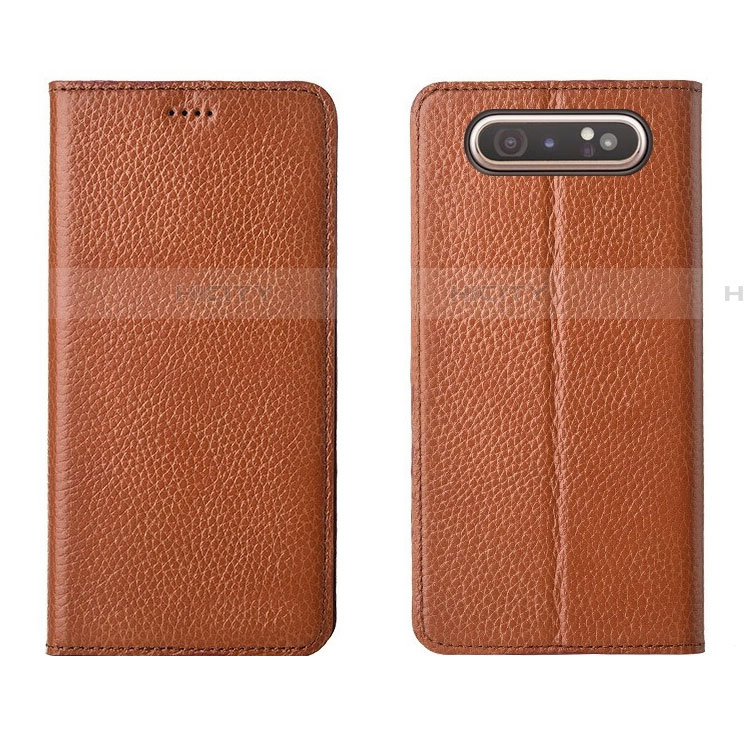 Custodia Portafoglio In Pelle Cover con Supporto T05 per Samsung Galaxy A80 Arancione