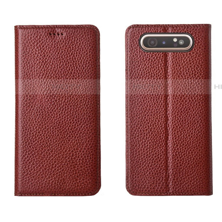 Custodia Portafoglio In Pelle Cover con Supporto T05 per Samsung Galaxy A80 Rosso Rosa