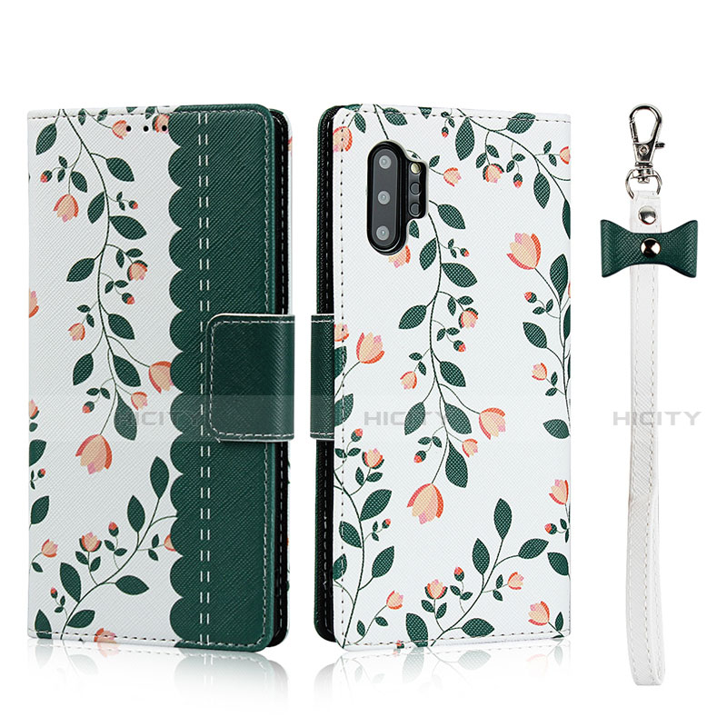 Custodia Portafoglio In Pelle Cover con Supporto T05 per Samsung Galaxy Note 10 Plus Verde