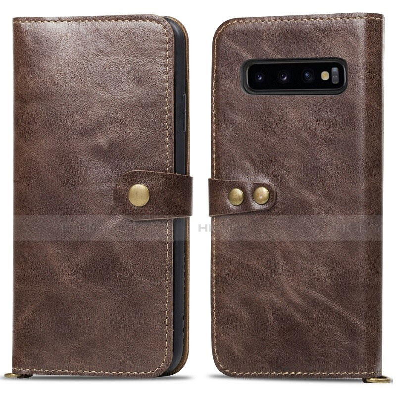 Custodia Portafoglio In Pelle Cover con Supporto T05 per Samsung Galaxy S10 Plus Marrone