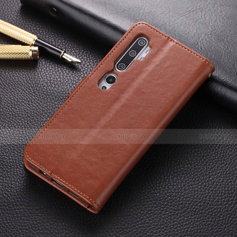 Custodia Portafoglio In Pelle Cover con Supporto T05 per Xiaomi Mi Note 10 Marrone