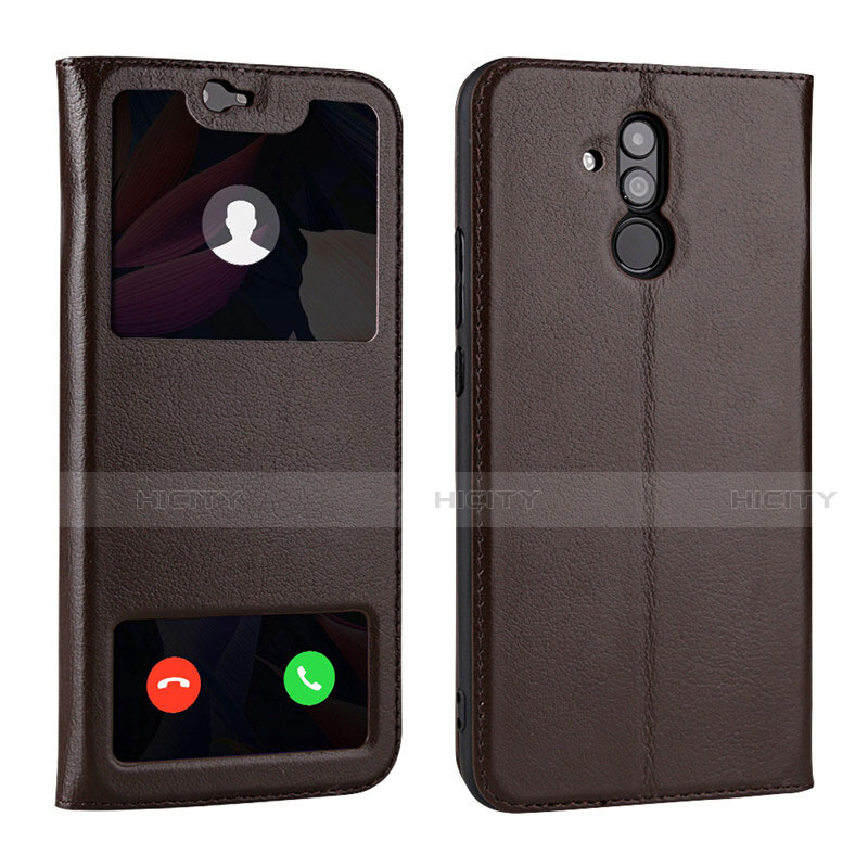 Custodia Portafoglio In Pelle Cover con Supporto T06 per Huawei Mate 20 Lite Marrone