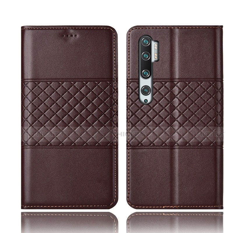 Custodia Portafoglio In Pelle Cover con Supporto T06 per Xiaomi Mi Note 10 Pro Marrone