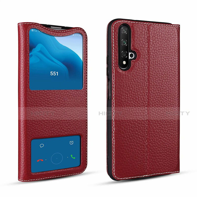 Custodia Portafoglio In Pelle Cover con Supporto T07 per Huawei Honor 20 Rosso