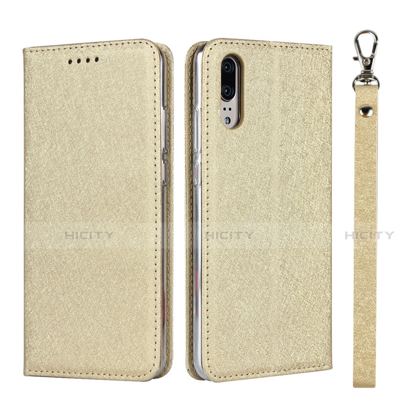 Custodia Portafoglio In Pelle Cover con Supporto T07 per Huawei P20 Oro