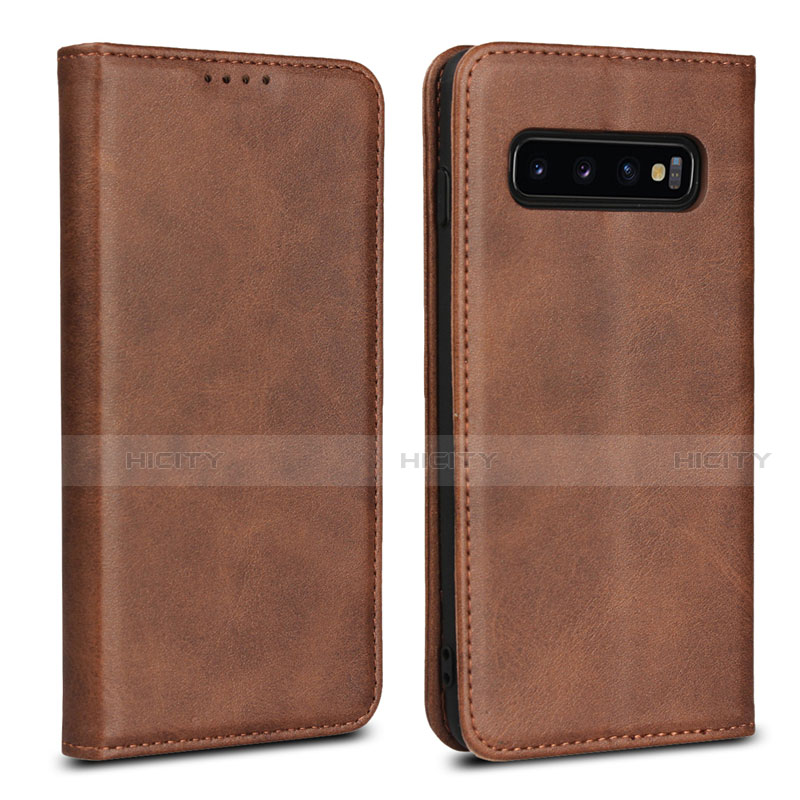 Custodia Portafoglio In Pelle Cover con Supporto T07 per Samsung Galaxy S10 Marrone