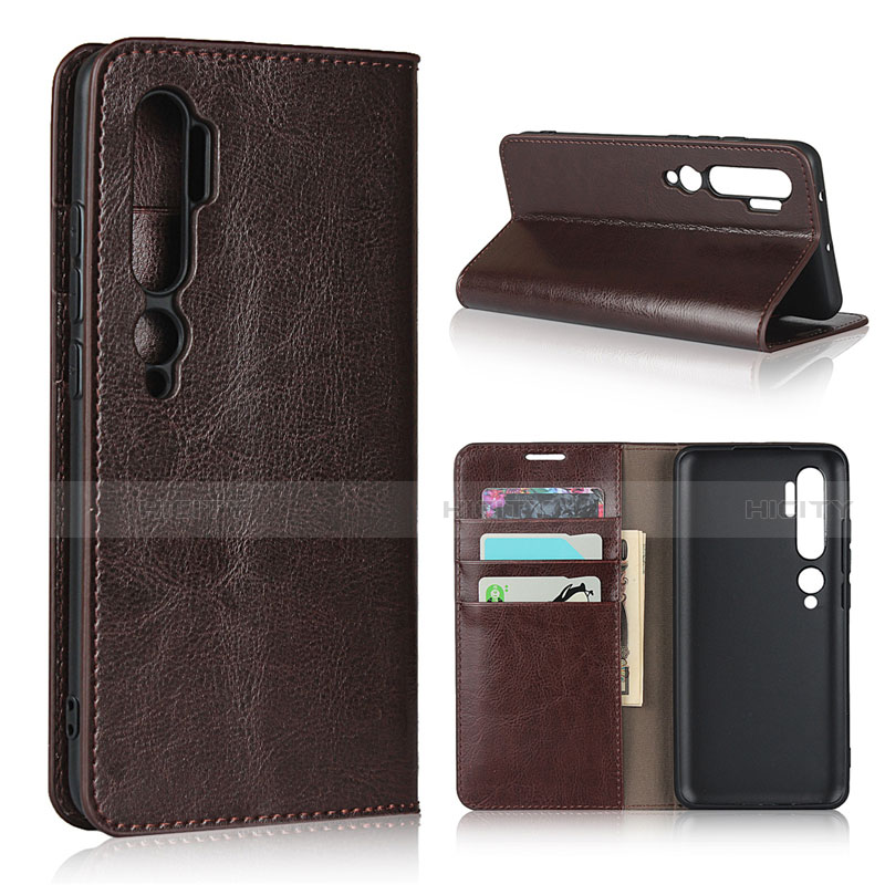 Custodia Portafoglio In Pelle Cover con Supporto T07 per Xiaomi Mi Note 10 Marrone