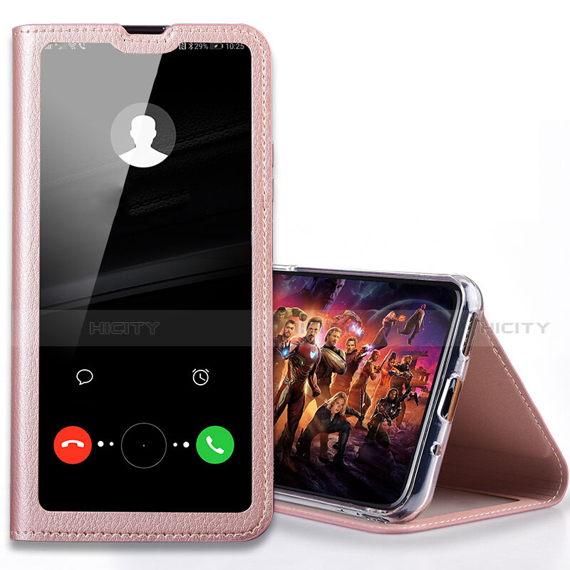 Custodia Portafoglio In Pelle Cover con Supporto T08 per Huawei P Smart+ Plus (2019) Oro Rosa