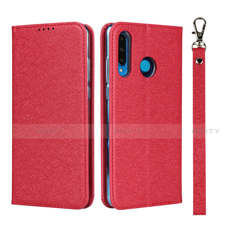 Custodia Portafoglio In Pelle Cover con Supporto T09 per Huawei P30 Lite Rosso