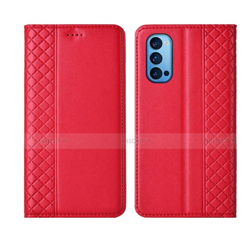 Custodia Portafoglio In Pelle Cover con Supporto T09 per Oppo Reno4 5G Rosso